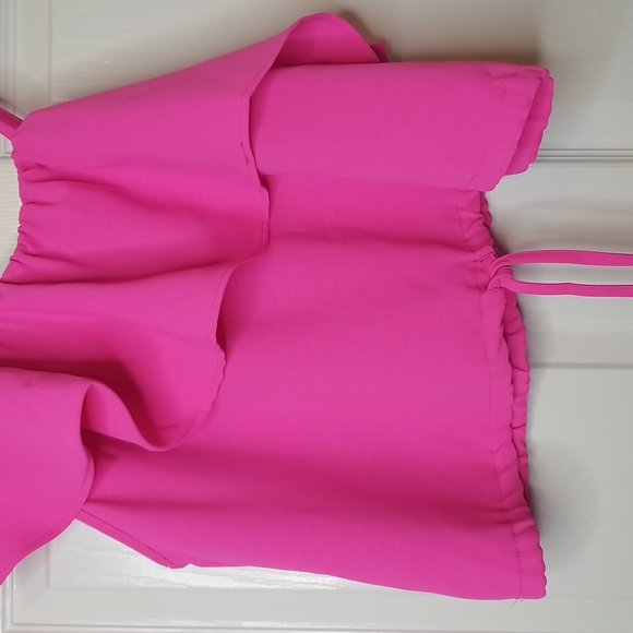 Ruffled One Shoulder Top Hot Pink - Picture 4 of 12